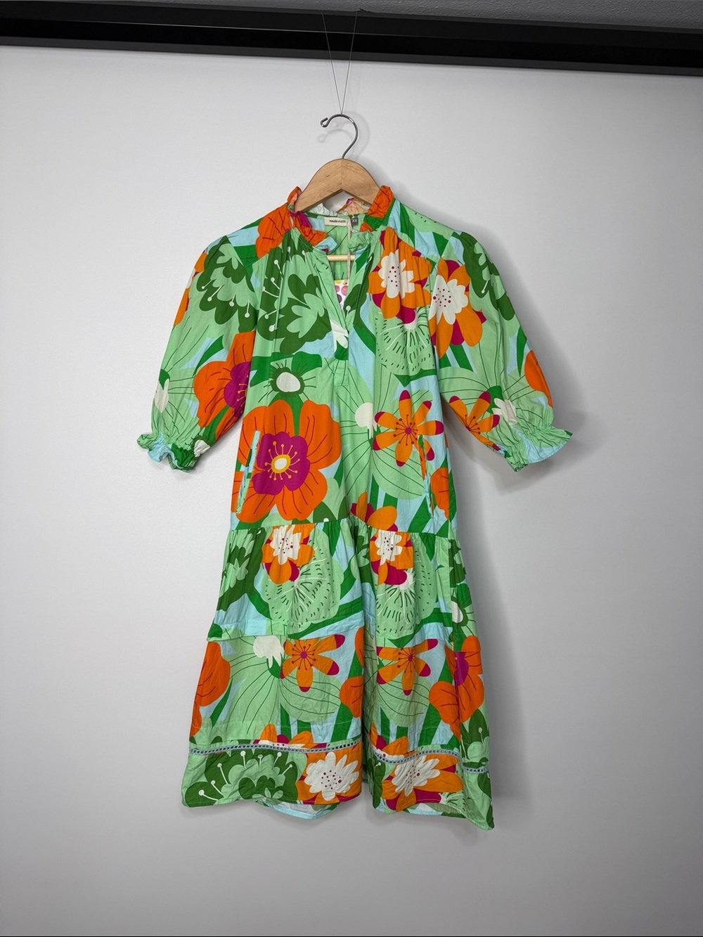 NWT Maude Vivante Bright Floral Tiered Cotton Dress in Green & Orange XS